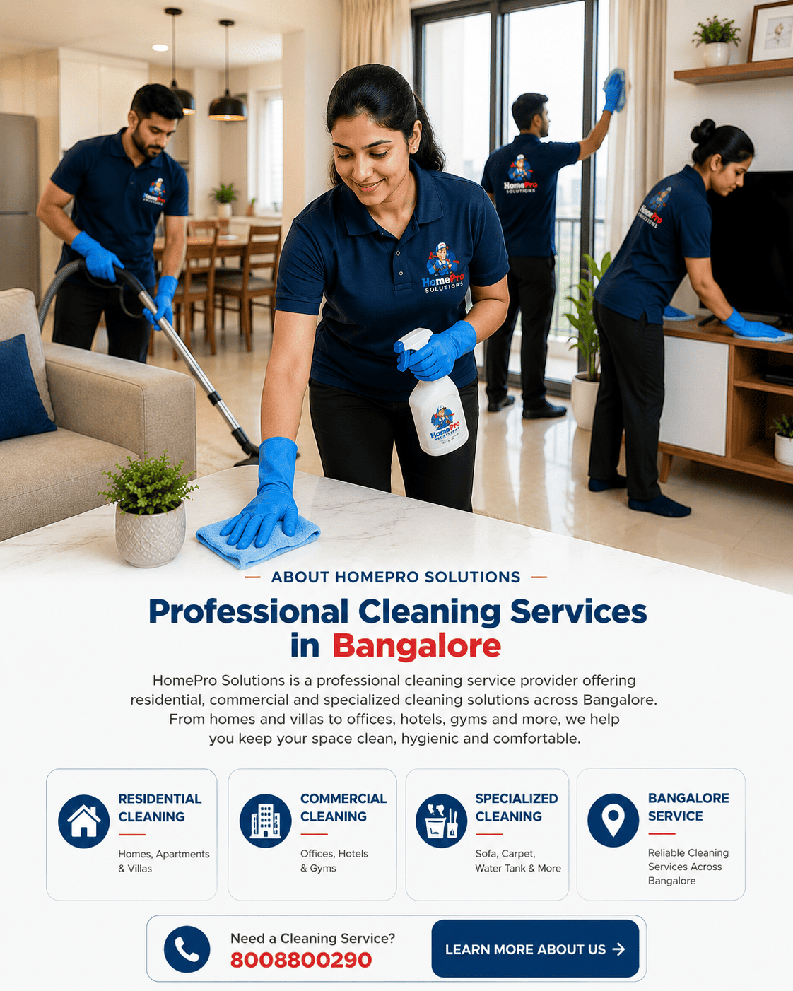 Professional cleaning service team providing home cleaning services in Bangalore